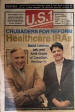 U.S. 1 front page, February 27, 2002, featuring David Lenihan and Amit Gupta of CareGain.